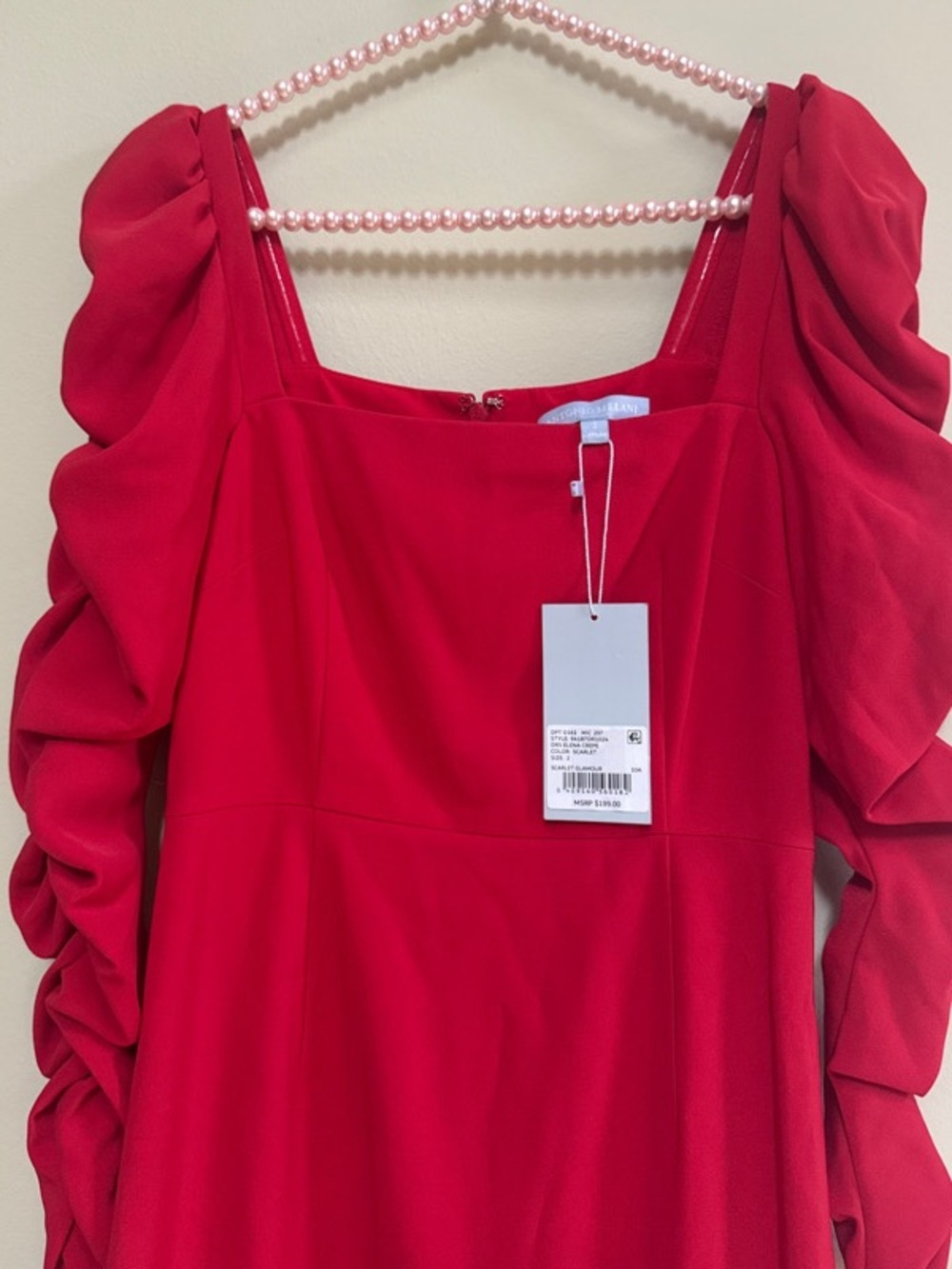 Elena Crepe Square Neck Long Ruched Sleeves Midi Dress - Picture 4 of 7